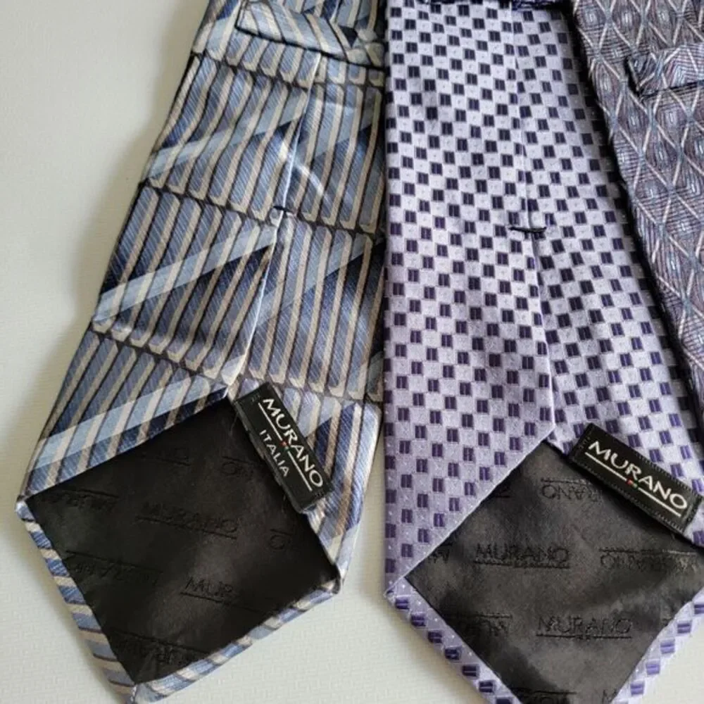 4 Murano Italia 100% Silk Bold Geometric Striped Neck Ties 60x4 Blue‎ Purple